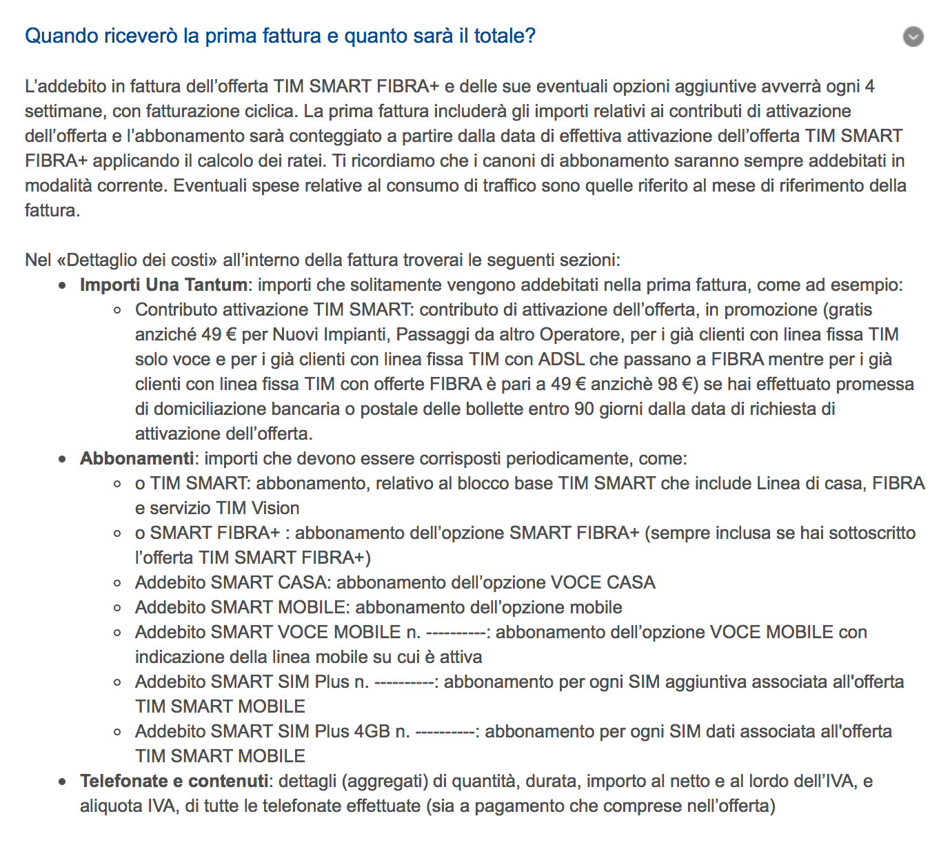 Fattura TIM cosa include?