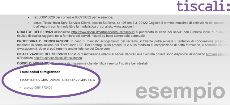 Dove trovare il codice di migrazione nella fattura Tiscali.